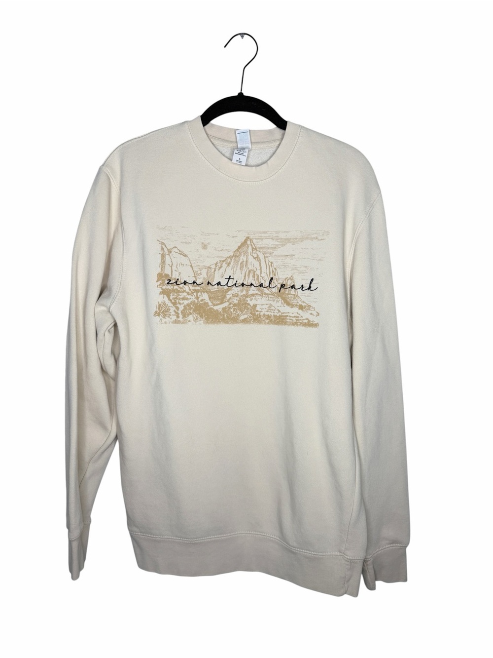 LANE SEVEN / cream tan Zion National Park embroidered crewneck sweatshirt / S